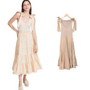 Ulla Johnson Hope Oatmeal Ivory Sleeveless Bow Tiered Skirt Tank Dress M…